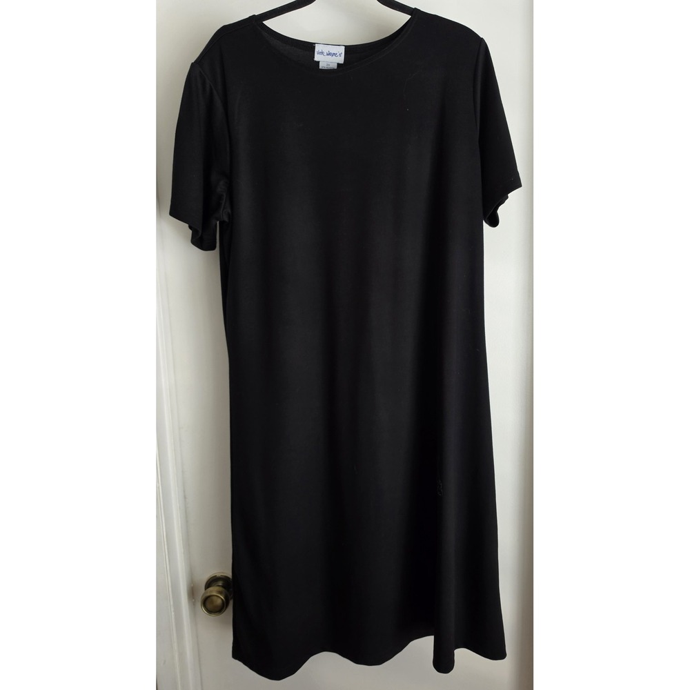 VTG Vicki Wayne's Women Dress Size 20 Black Short Sleeve Midi LBD   Shoulder Pad